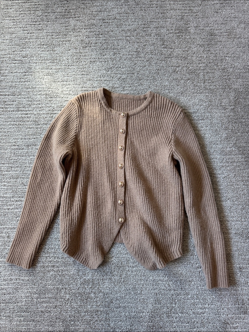 Commense Neutral Ribbed Button-Front Cardigan - brown